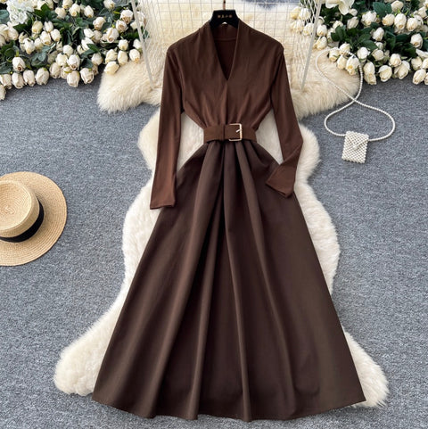 Premium V-neck Patchwork Dress