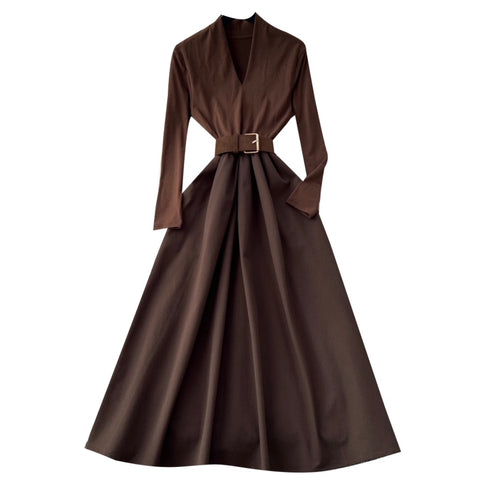 Premium V-neck Patchwork Dress
