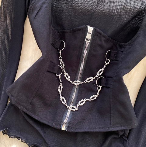 Black Mesh Top & PU Camisole 2Pcs