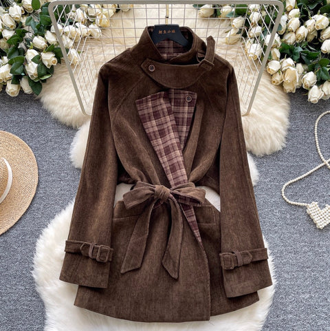 Korean Style Plaid Patchwork Coat