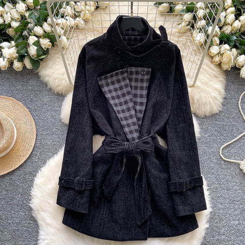 Korean Style Plaid Patchwork Coat