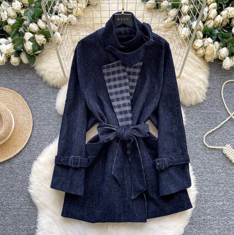 Korean Style Plaid Patchwork Coat