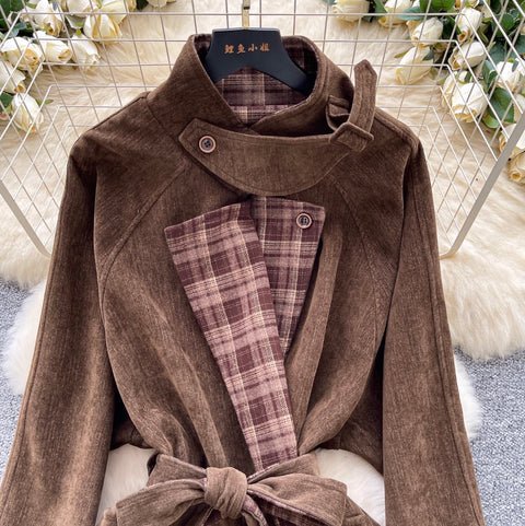 Korean Style Plaid Patchwork Coat