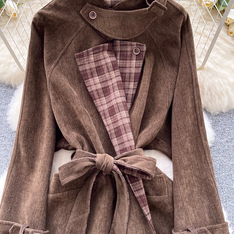 Korean Style Plaid Patchwork Coat