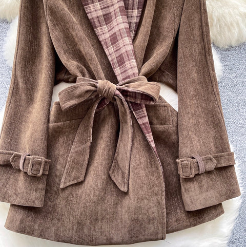 Korean Style Plaid Patchwork Coat