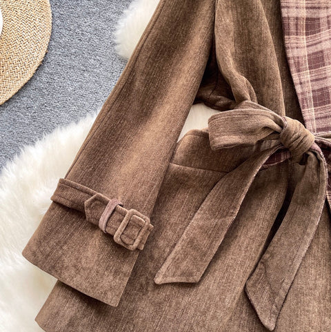 Korean Style Plaid Patchwork Coat