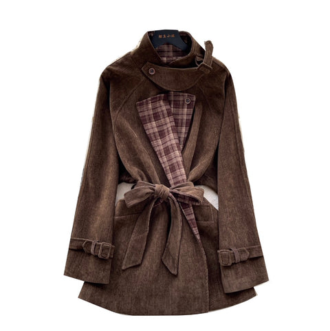 Korean Style Plaid Patchwork Coat