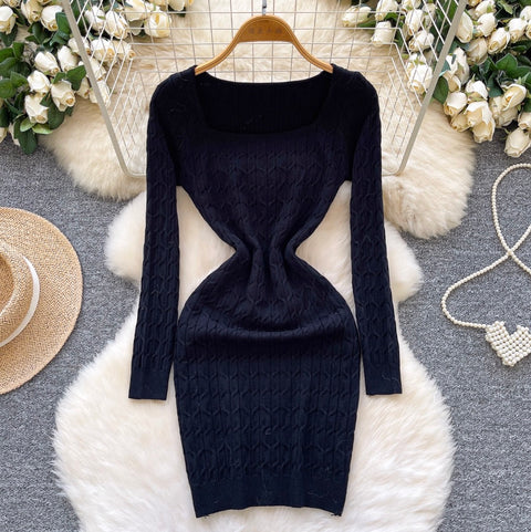 Square Neckline Twisted-knit Dress