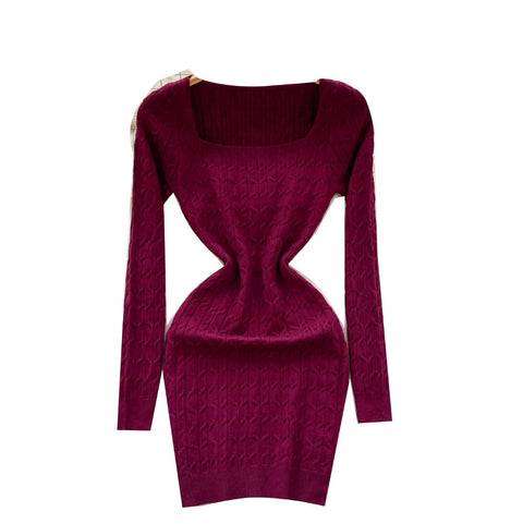 Square Neckline Twisted-knit Dress