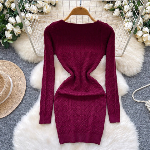 Square Neckline Twisted-knit Dress