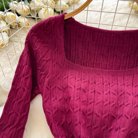 Square Neckline Twisted-knit Dress