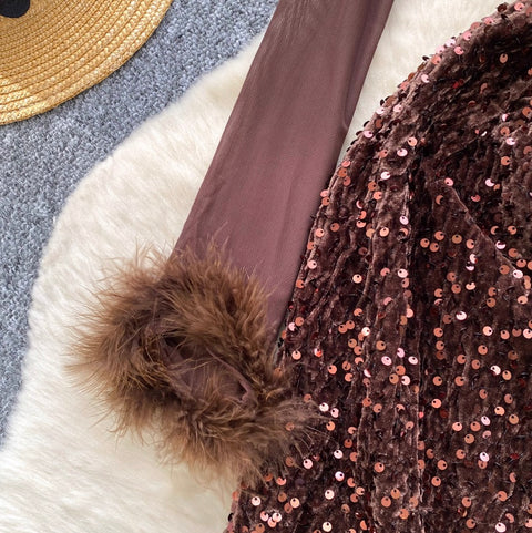 Sequined Mesh Patchwork Short Dress