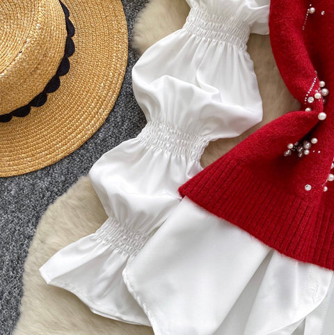 Beaded Knitted Vest & White Shirt