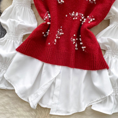 Beaded Knitted Vest & White Shirt