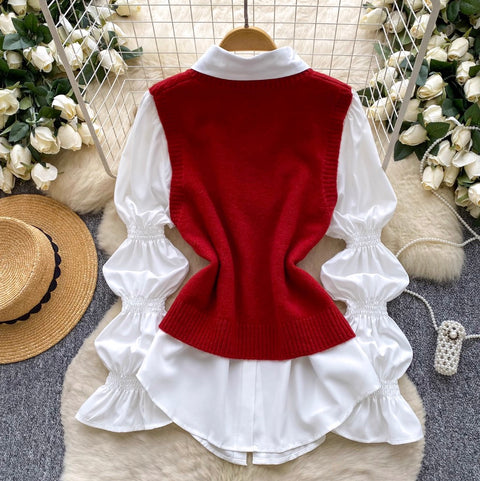 Beaded Knitted Vest & White Shirt