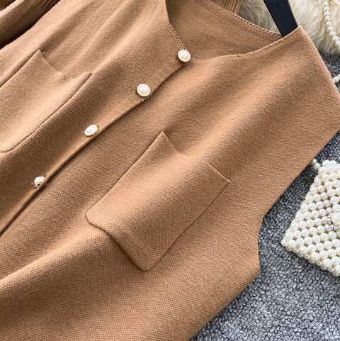 Turtleneck Sweater Dress & Vest 2Pcs