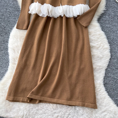 Turtleneck Sweater Dress & Vest 2Pcs