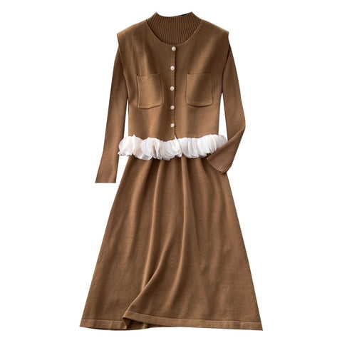 Turtleneck Sweater Dress & Vest 2Pcs