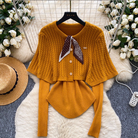 Twisted Cardigan & Sweater 2Pcs