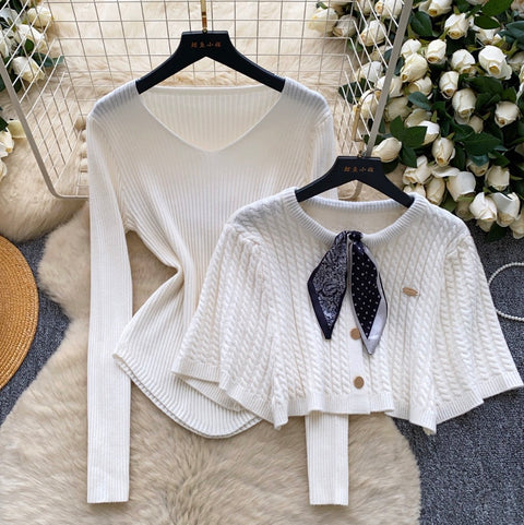 Twisted Cardigan & Sweater 2Pcs