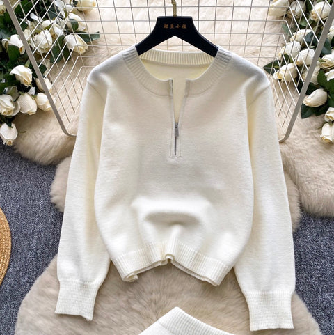 Half-zipped Sweater & Skirt 2Pcs