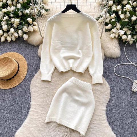 Half-zipped Sweater & Skirt 2Pcs