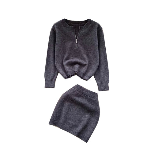Half-zipped Sweater & Skirt 2Pcs