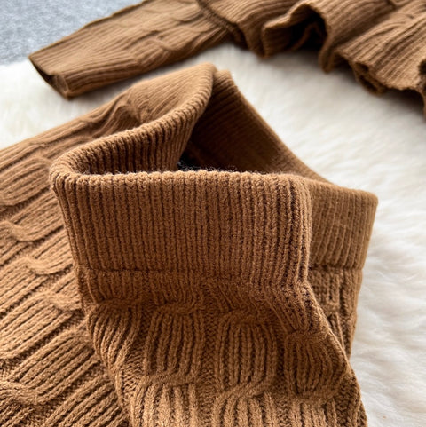 Ruffled Cardigan & Slim Skirt 2Pcs