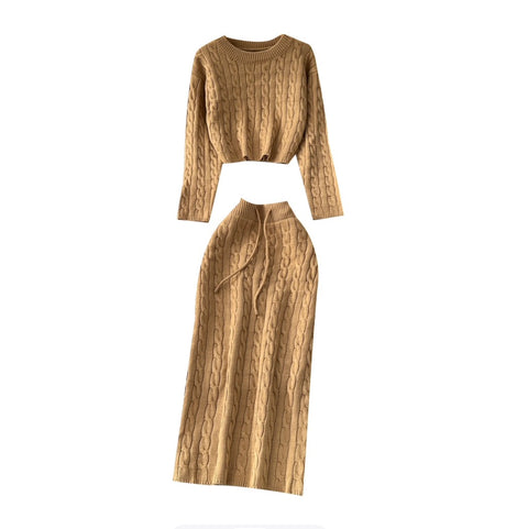 Twisted Sweater & Skirt Knitted 2Pcs