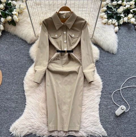 Simple Design Shirt Dress with Belt