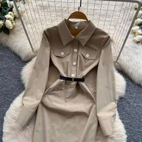 Simple Design Shirt Dress with Belt