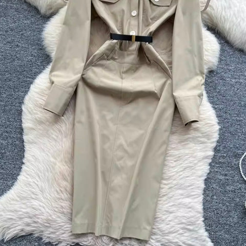 Simple Design Shirt Dress with Belt