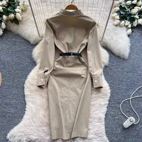 Simple Design Shirt Dress with Belt