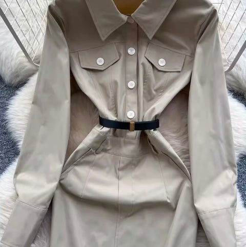 Simple Design Shirt Dress with Belt