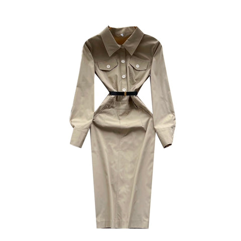 Simple Design Shirt Dress with Belt