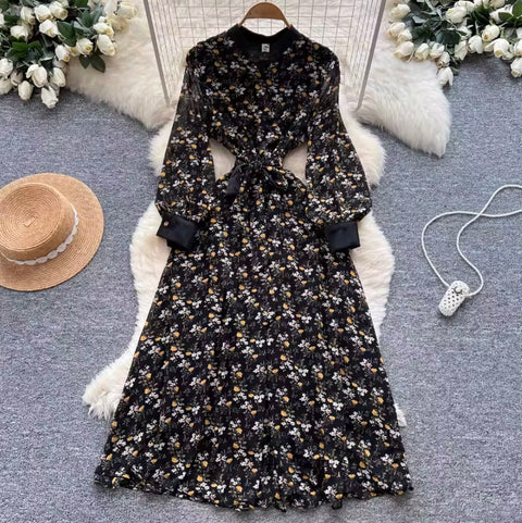 French Style Floral Print Dress