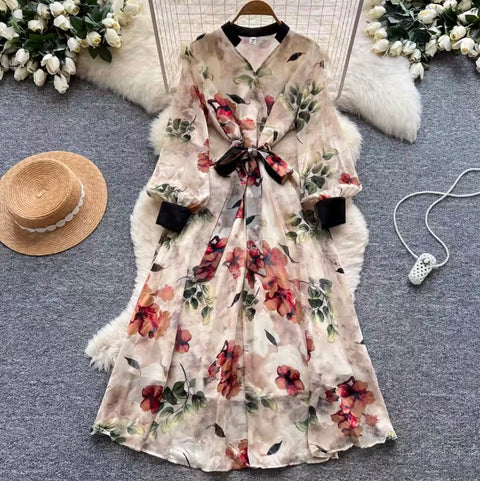French Style Floral Print Dress