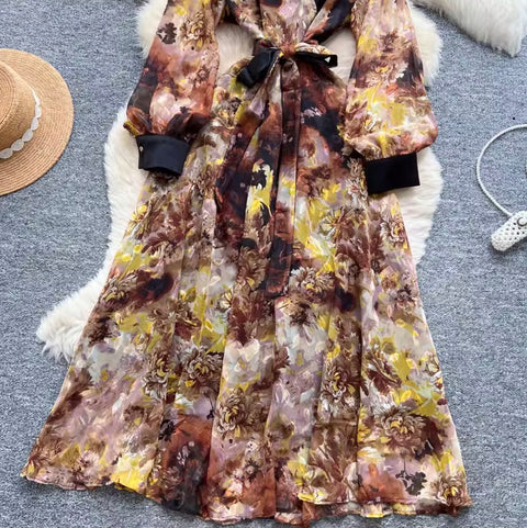 French Style Floral Print Dress