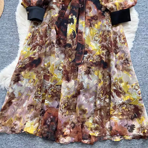 French Style Floral Print Dress