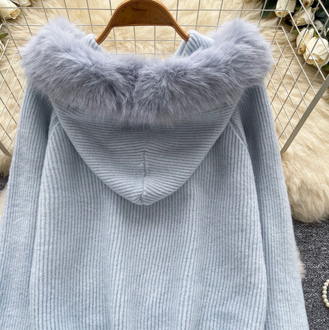 Furry Patchwork Hooded Short Cardigan