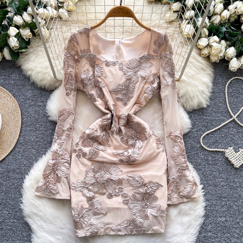 3d Floral Embroidered Mesh Dress