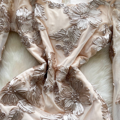 3d Floral Embroidered Mesh Dress
