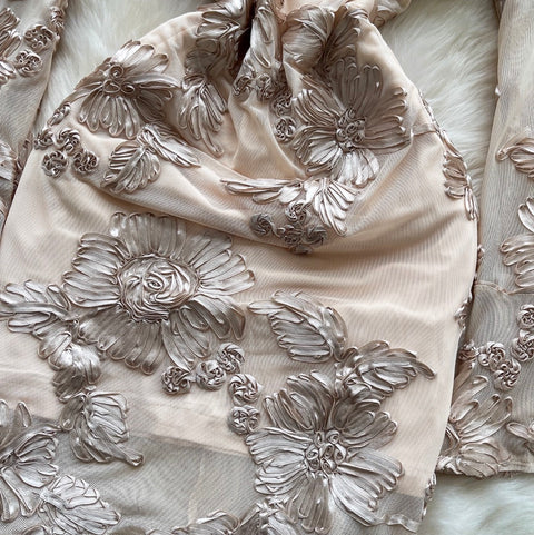 3d Floral Embroidered Mesh Dress