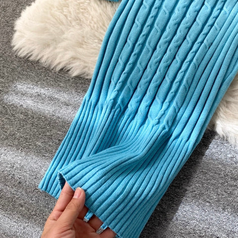 Turtleneck Stretchy Twisted-knit Dress