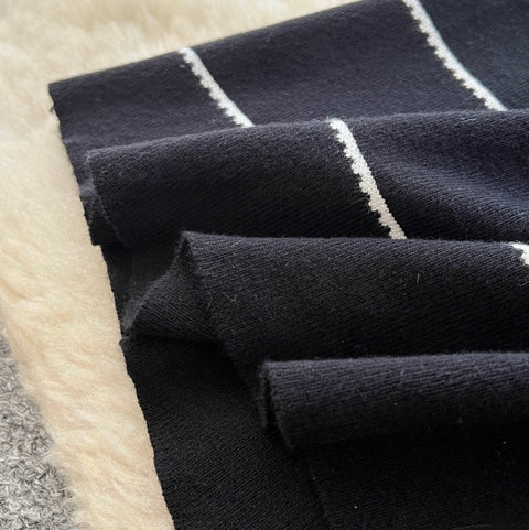 Beaded Striped Knitted Black Dress