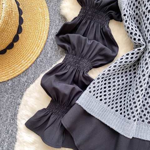 Hollowed Knitwear & Bottoming Shirt 2Pcs