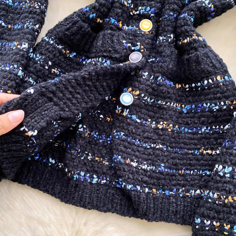 Striped Cardigan & Hip-wrapping Skirt 2Pcs