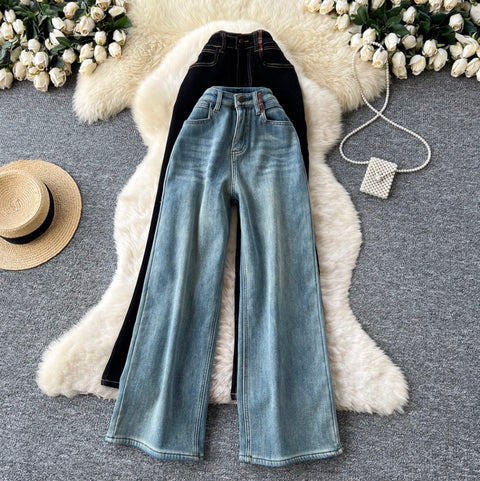 Korean Style Distressed Straight Jeans