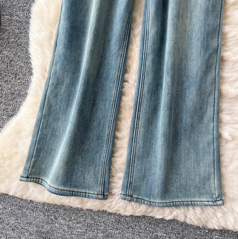 Korean Style Distressed Straight Jeans