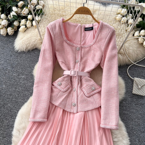 Elegant Mesh Patchwork Pleated Dress